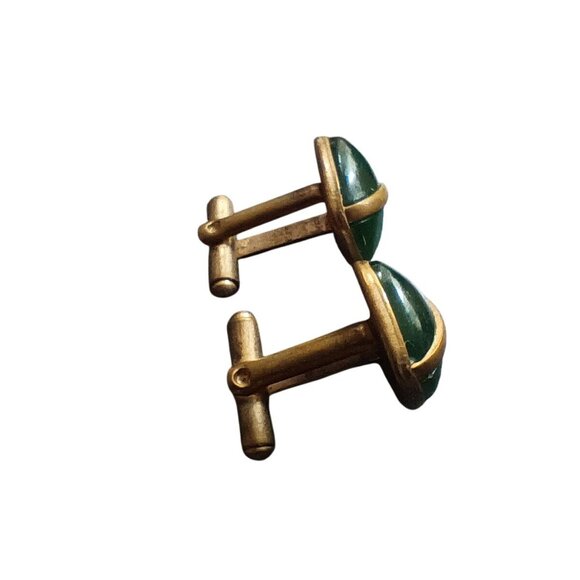 Vintage Gold-Tone & Green Glass Dome Cufflinks - Picture 4 of 4